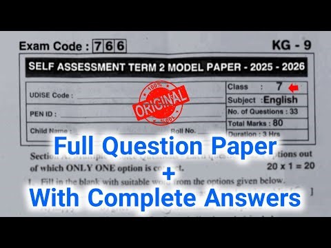 💯real Ap 7th English self assessment Term 2 model paper and answers 2026|English SA-2 7th paper 2026