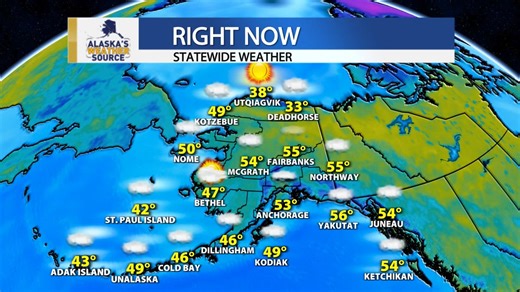 Temperatures across the state continue to cool, with much of Alaska 10 degrees cooler than the warmth last week. Smoky skies continue to grip the Interior, where air quality is fluctuating between moderate to unhealthy levels. While rain showers will help filter out smoke particles in the Interior, expect little in the way of improvement for smoky skies the next few days. | Alaska's Weather Source