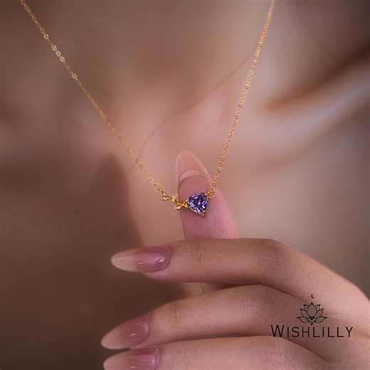 Purple Crystal Necklace: 18K Gold Floral Vine Pendant, Sterling Silver - Etsy