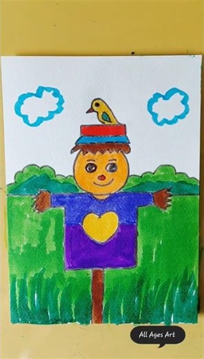 Easy Scarecrow Drawing for Kids 🌾 | Simple & Colorful Farm Drawing Step by Step