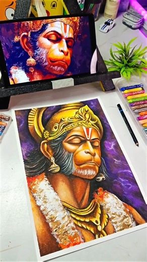 Lord Hanuman Drawing 🔥 with oil pastel colour#shorts #art #drawing #hanuman #hanumanji