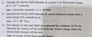 Calculate the electric field intensity at a point 3 cm from poi... | Filo