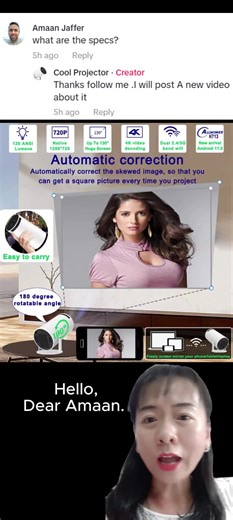 What is the specification of Mini android 11 Projector ?@Amaan Jaffer 120Ansi lumens with WiFi6 and Bluetooth5, 180° Rotation & Auto Keystone, 4K Supported #USA #foryou #foryoupage #homecinema #portableprojector #projectors #tvprojector#homeprojector#hdprojector#portableprojector#miniprojector#ledprojector #projectormanufacturer #androidprojector