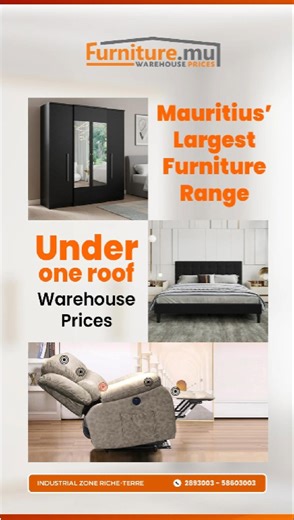 Why go from store to store when everything is right here? ✔️ Largest range of furniture under one roof ✔️ Over 100 wardrobe models on floor ✔️ Warehouse prices — unbeatable value ✔️ ⭐ 4.9-star customer reviews ✔️ 🚚 Delivery within 48 hours ✔️ 🔧 Reliable after-sales service ✔️ 🌐 Explore our showroom with a 360° virtual tour One destination. Endless choices. Come see the difference at Furniture.mu. 📍 Industrial Zone, Riche Terre 📞 Call: 289 3003 | WhatsApp: 5860 3003 🕙 Visit us: Mon–Sat 10AM