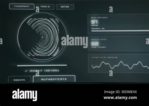 Result of a fingerprint scan, Identity confirmed, 97 percent match confidence Stock Video Footage - Alamy