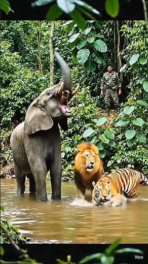 Elephant, Lion & Tiger Face Off in the River! 🐘🦁🐅 #shortsfeed #shorts #short #shortsviral