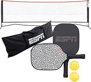 ESPN Pickleball Net Set Includes 2 Paddles, 2 Balls, Durable Net and Convenient Carry Bag