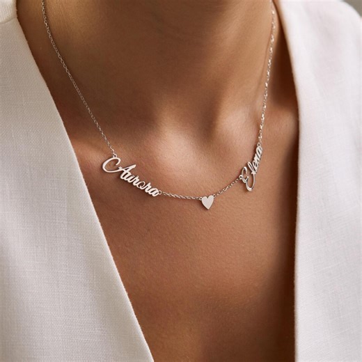 Sterling Silver Connected Name Necklace, Custom Gold Family Jewelry - Etsy