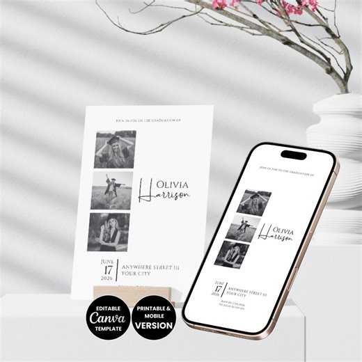 Editable Graduation Party Invitation Minimal Hand Drawn Graduation Announcement Canva Template She Did It Invitation Grad Party Invite Diy - Etsy