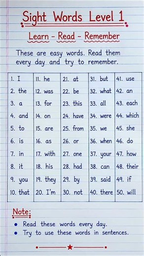 Sight Words Level 1 | Learn Easy Sight Words | English Homework Help