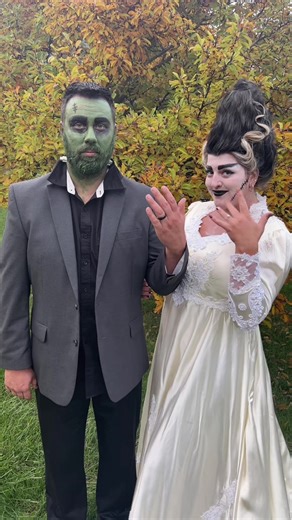 Frankenstein & his bride 💍🖤 #halloween #2023 #bride #justmarried #brideoffrankenstein #frankenstein #grwm #costume #hair #updo #party