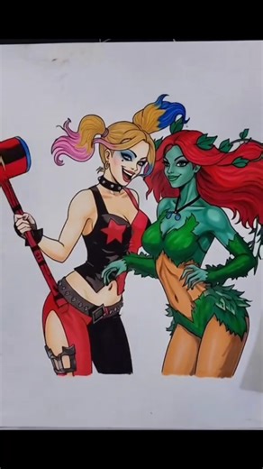 drawing of harley quin and poison ivy DC comics#art #artdrawing #drawing #comics #dc
