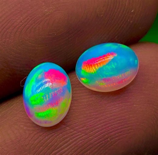 6x8 Mm Ethiopian Welo Opal Set | 2 Pieces | 2.10 Ct | AAA  Multi-fire Pair Gemstone - Etsy