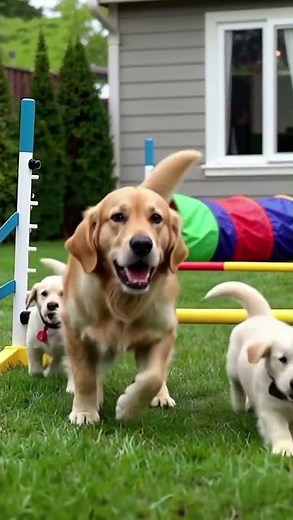 Golden Retrievers’ Backyard Agility Fun