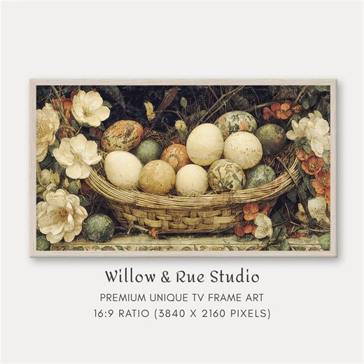Easter Frame TV Art, Spring Easter Egg Painting Vintage Country Screensaver, Spring Decor, Decorative Floral Basket TV Image | TVS1016 - Etsy