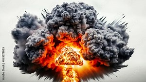 Massive Explosion with Fire and Smoke. Powerful Explosion with Billowing Smoke and Intense Fireball, Dramatic Visual Effects for Action Movies, War Films, and Disaster Scenes.