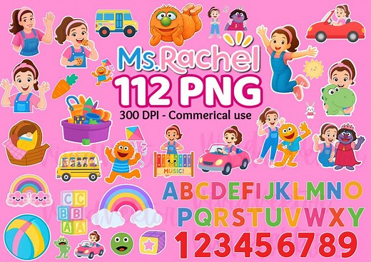 Ms. Rachel Clipart Bundle: Rainbow Party Decor & Font (112 PNG Files) - Etsy