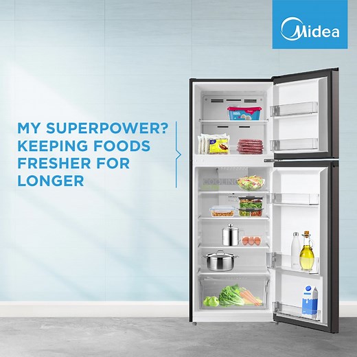 The Midea Double Door Refrigerator doesn't just stop at cooling and freezing, it gives your food longer-lasting freshness. 🍒 𝐎𝐝𝐨𝐮𝐫𝐥𝐞𝐬𝐬: Built-in layered carbon removes odour for fresher goods 🍒 𝐇𝐮𝐦𝐢𝐝𝐢𝐭𝐲 𝐂𝐨𝐧𝐭𝐫𝐨𝐥: For a frost-free freshness while being efficient 🍒 𝐄𝐧𝐞𝐫𝐠𝐲-𝐒𝐚𝐯𝐢𝐧𝐠: Stabilizes temperature to lessen energy usage You can find Midea Double Door Refrigerator in three sizes. Click on the links below to find out more. ✨𝐌𝐃𝐑𝐓𝟐𝟔𝟖𝐌𝐓𝐁𝟐𝟖-𝐌𝐘 (𝟐