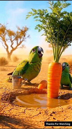 A parrot and its baby plant a carrot tree by the pond #ai #parrot