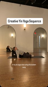 Yoga Teachers here’s a creative yin yoga sequence using the bolster ramp: ✨reclined butterfly ✨reclined figure 4 > twist > 2nd side ✨sphinx ✨child’s pose ✨belly legs up the bolster ✨legs up the bolster ✨reclined shoelace, option to add the arms > 2nd side ✨bananas asana ✨savasana (option to stay in legs up the wall) Hold each pose for 3-5 minutes P.S. Live local to the DMV area? Practice Yin Yoga with me in real life every Wednesday 7:30 pm @miyu.dmv #larochelleyoga #dcyoga #yinyoga #yinyogasequ