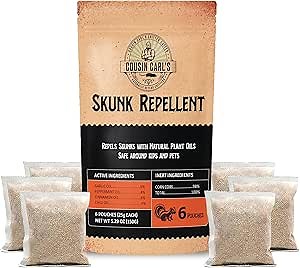 Cousin Carl’s Maximum-Strength Skunk Repellent – Natural Formula to Deter Skunks & Eliminate Odors (6-Pack)