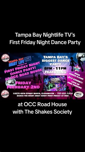 Come on out to Tampa Bay Nightlife TVs First Friday Night Dance Party at OCC Roadhouse in Clearwater featuring the Shakes Society on stage.. #Clearwater #GetDownTonight #BoogieShoes #Disco #TampaFlorida #BestOfTheBay #Largo #LiveMusic #TBNLTV #OCCRoadHouse #FridayNightDanceParty #TampaBay #PinellasPark #BillMcArdle #TheShakesSociety #DanceParty #Dance