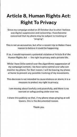 Article 8 Human Rights Act #echr #humanrights #surveillance #righttoprivacy #feliciascampaign