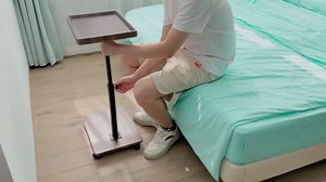 Gets Adjustable Height Sofa Tray Table for Couch,360°Swivel TV Tray for Small Spaces,C Table End Table with Wheels for Eating, Livingroom, Bedroom, Sofa-Walnut,15.8" X 11.8" X 31.5"