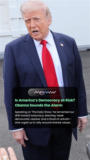 234K views · 9.7K reactions | Former President Barack Obama warned on “The Daily Show” that America faces a crisis of democratic resolve—“a weak commitment to democracy” and “a flood of untruths” threaten our shared values. He urged citizens to rally around unity and protect our institutions.  Do you share Obama’s concerns or think they’re overblown? #Obama #Democracy #USPolitics #ProtectOurValues | MEAWW | Facebook