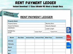 Rent Payment Tracker: Landlord Ledger Template (editable PDF & Word) - Etsy