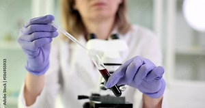 Laboratory glassware with dropper scientist dripping liquid into test tube. Researcher for scientific laboratories and analysis of petroleum products