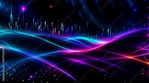 digital backdrop with abstract night city and forex chart, dynamic neon lines wave, 3D futuristic space can be used for technological workflows, neural data networks. loop animation. seamless footage. Stock Video