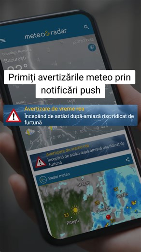 ⚡⚡⚡ Știi din timp util când va fi furtună sau vreme severă la tine: activează avertizările meteo în aplicația Meteo & Radar România. #avertizaremeteo #vremea #meteo #Romania #meteoradar | Meteo & Radar România