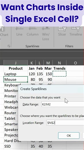 Mini Charts in a Cell? Try Excel Sparklines! 🔥📊 #excel #exceltips #exceltutorial #shorts #shortsfeed