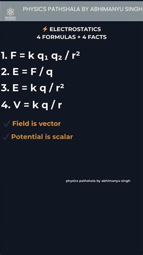👉 Electrostatics | 4 Formulas + 4 Facts | Class 12 Physics #class12physics