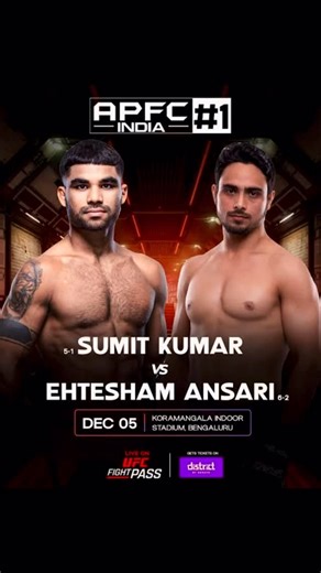 Guru Prasad on Instagram: "Get ready for India’s biggest MMA night. APFC India #1, the official Indian chapter of Anthony Pettis Fighting Championship (APFC). The event will feature 20 action-packed bouts — 10 professional and 10 amateur fights — showcasing India’s top MMA talent alongside international fighters. Expect world-class production, UFC-standard rules, and an electrifying live experience. 📍 Location: Koramangala Indoor Stadium, Bengaluru, Karnataka 📅 Date: 5th December 2025 🎟️ Tick