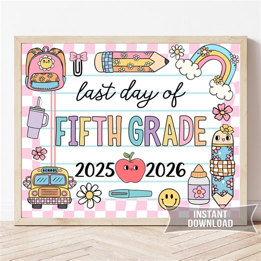 Last Day of 5th Grade Sign Chalkboard Photo Prop End School Printable Download CG2 - Etsy