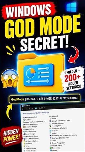 1 Folder = 200+ Hidden Settings🔥 #windowstricks #godmode #windows11 #techhacks #shorts #viralshorts