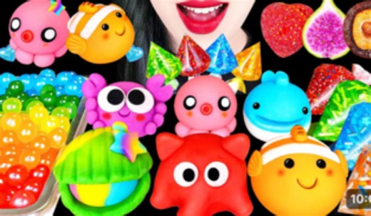 ♡ Hongyu·中文字幕 ♡ 海洋动物豆沙果酱年糕，无花果&草莓等冻干，糖粒蜂蜜膏和爆爆珠