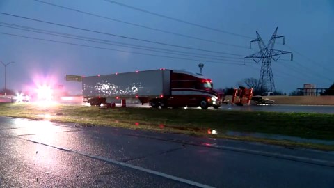 WATCH: Strong winds force 18-wheeler to overturn on Texas highway