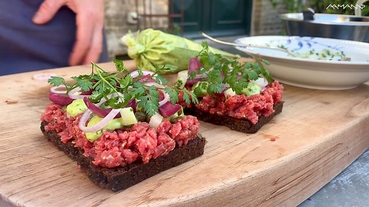 4.2K views · 35 reactions | Danish chef Adam Aamann is particularly known for making mouth-watering smørrebrød (our famous open-faced sandwiches). And in this video, he'll show you how to make one of his most popular versions of smørrebrød: one topped with steak tartare. ‍ | Go VisitDenmark | Facebook