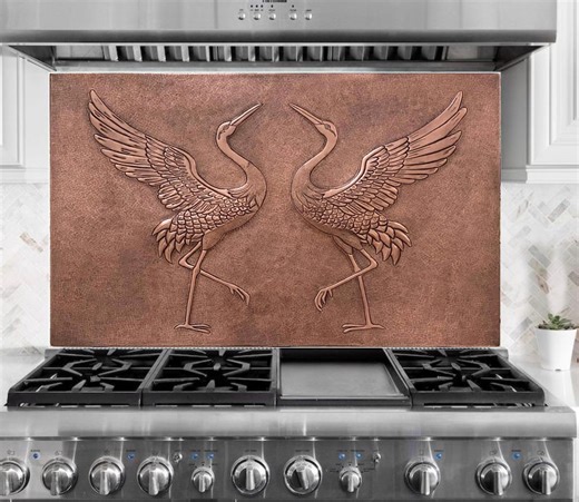Copper Crane Backsplash Panel, Custom Kitchen Stove Wall Art - Etsy