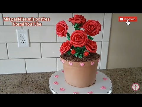Pastel En Forma De Maceta Con Rosas Para El Dia De las Madres Y San Valentin