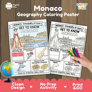 Monaco Country Study Geography Coloring Page Worksheet Activity | Europe