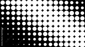 Halftone texture. Gradient effect with circle dots. Horizontal movement of halftones. Abstract black white motion background. Seamless looping animation.