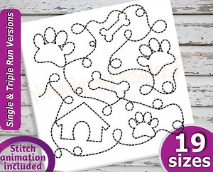 Dog Quilt Block Embroidery Design - 19 Sizes - Run & Triple Stitch Versions - Continuous Quilt Blocks Embroidery, Quilting Embroidery - Etsy