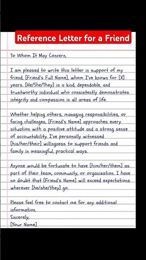Reference letter for a friend #letter #reference