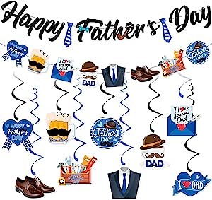 Happy Father's Day Banner Decorations and Ceiling Hanging Swirls for Party, Love Dad Fathers Day Party Theme Event Celebration Anniversary Decor Supplies