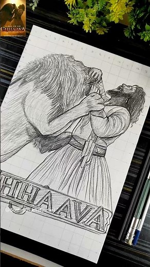 Chhaava🔥 Chatrapati Shambhaji Maharaj Lion Fight Drawing, Vicky Kaushal Chava #shorts #chhava