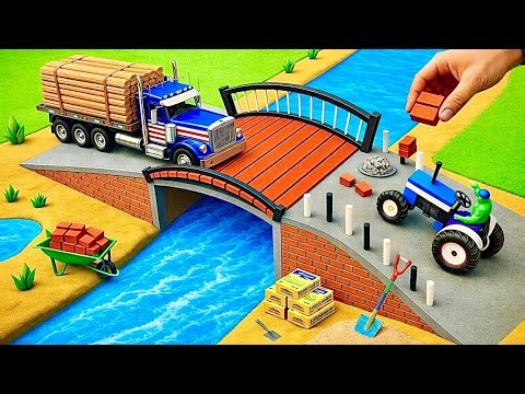 DIY Mini Truck Builds Brick & Metal Railing Bridge | Fun Construction Science Project